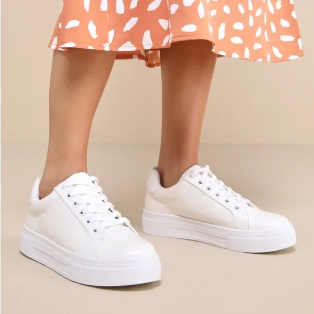 Lulus Lannie White Lace-Up Flatform Sneakers